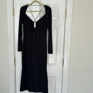 Jason Wu NWT Maxi Dress Black Large Open Back Lace Up Front Coquette Dark Fairy